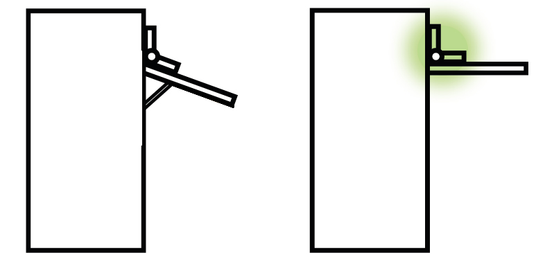 Torque hinges allow doors, lids, and panels to be left in any position along their full range of movement, as shown here.